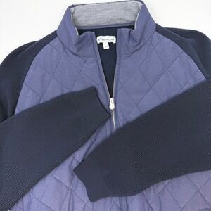 Peter Millar Mens Large Hybrid Quilted Merino Wool Full Zip Jacket Blue Golf